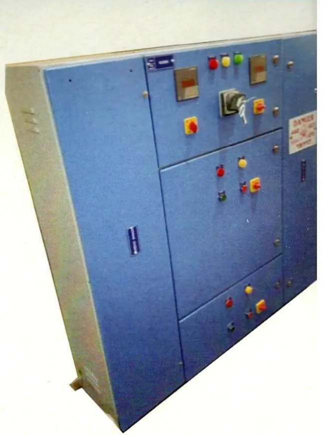 Blue MCC panel with starter controls and indication lamps